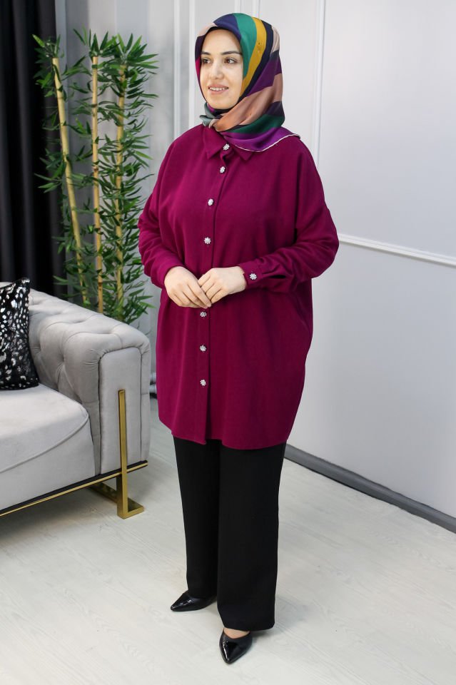 MELİH Düğme Detaylı Krep Tunik MÜRDÜM - 42