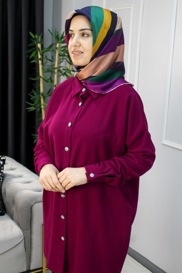 MELİH Düğme Detaylı Krep Tunik