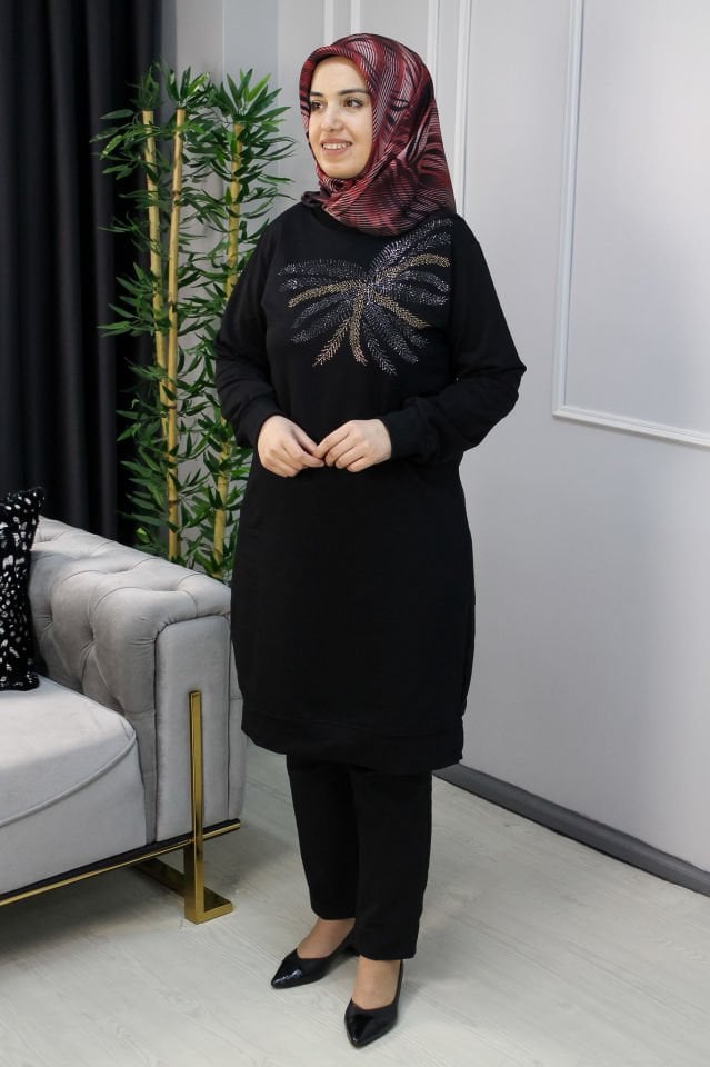 AYŞE AKAY Göğüs Taş Detaylı Tunik Bordo - 4