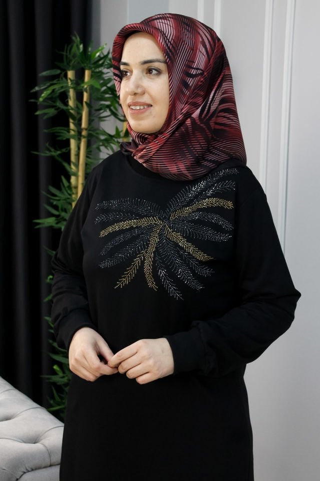 AYŞE AKAY Göğüs Taş Detaylı Tunik Bordo - 4