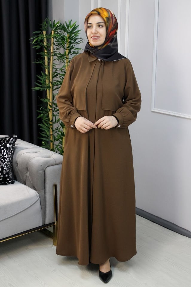 EYLÜL Boydan Düğmeli Elbise Kahve - 38