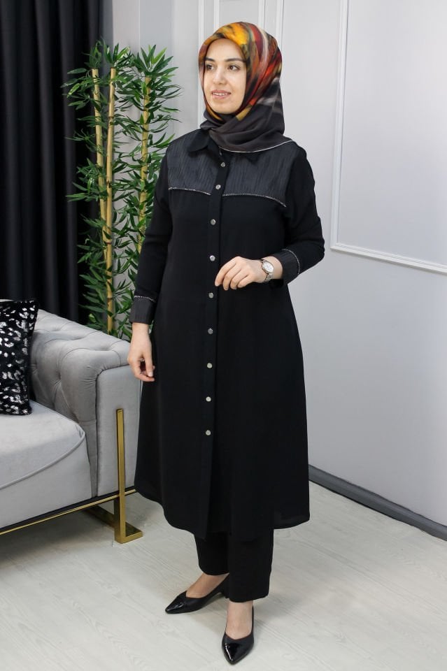 KADO Taş Şerit Detaylı Tunik SİYAH - 46