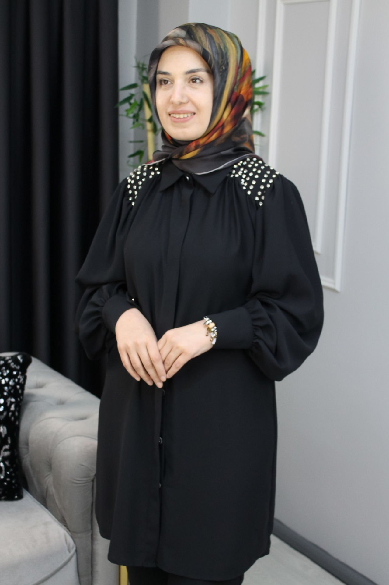 FREE MOOD Omuz Taş Detaylı İkili Takım SİYAH - 44
