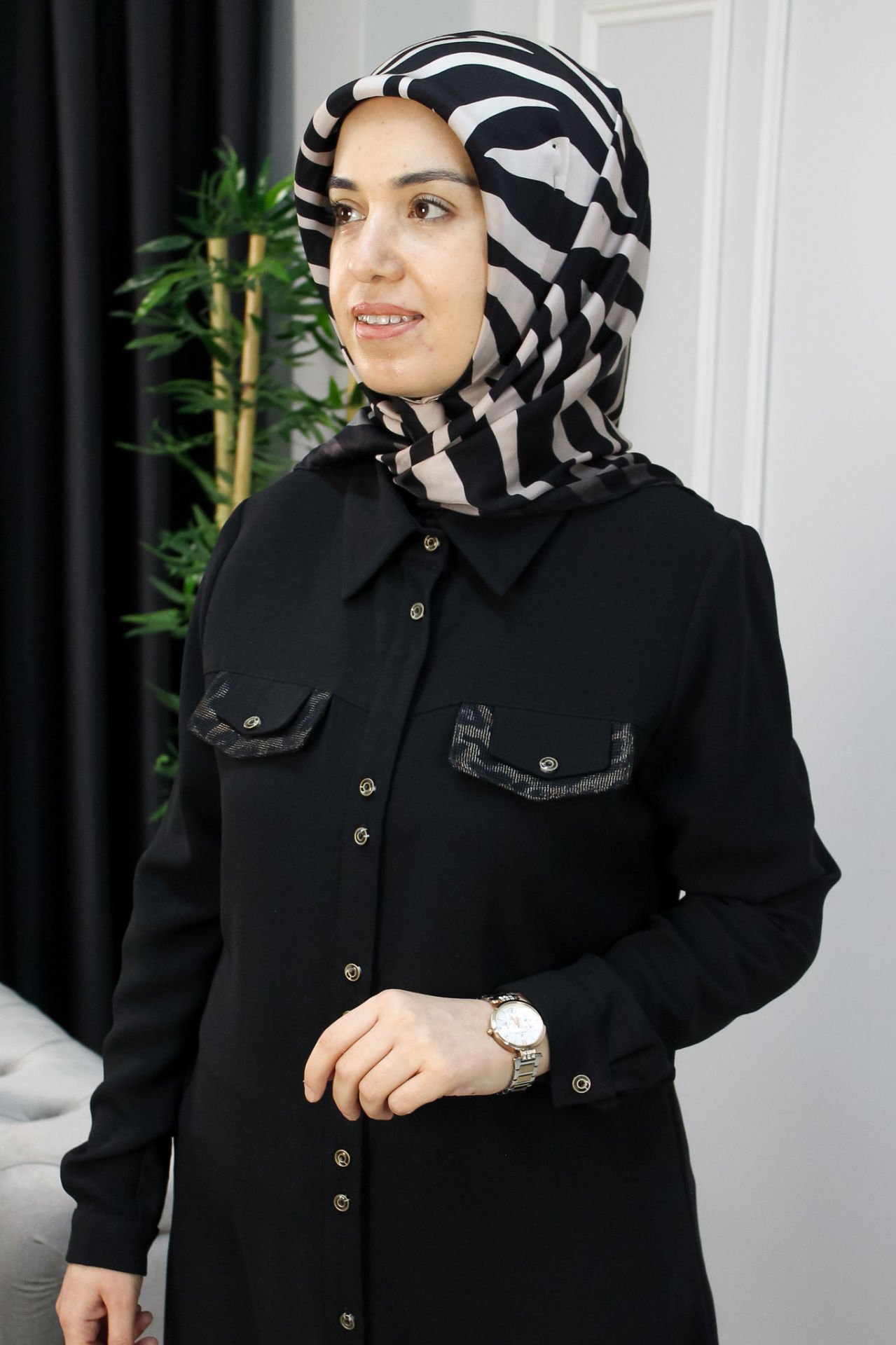 MELİH Leopar Cep Detaylı Tam Boy Tunik