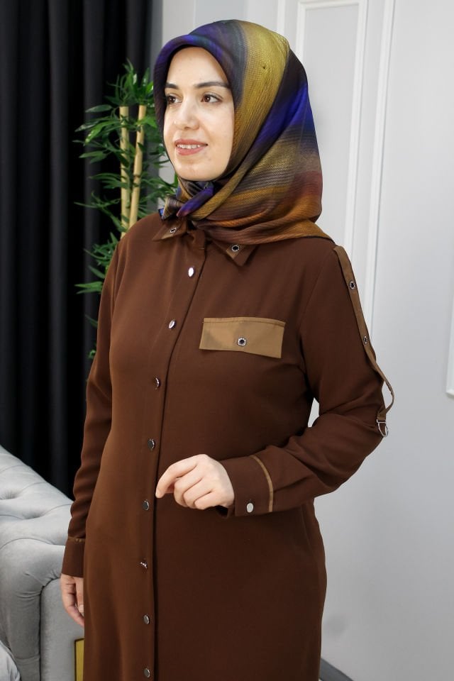 KADO Kol Detaylı Krep Tunik Kahve - 50