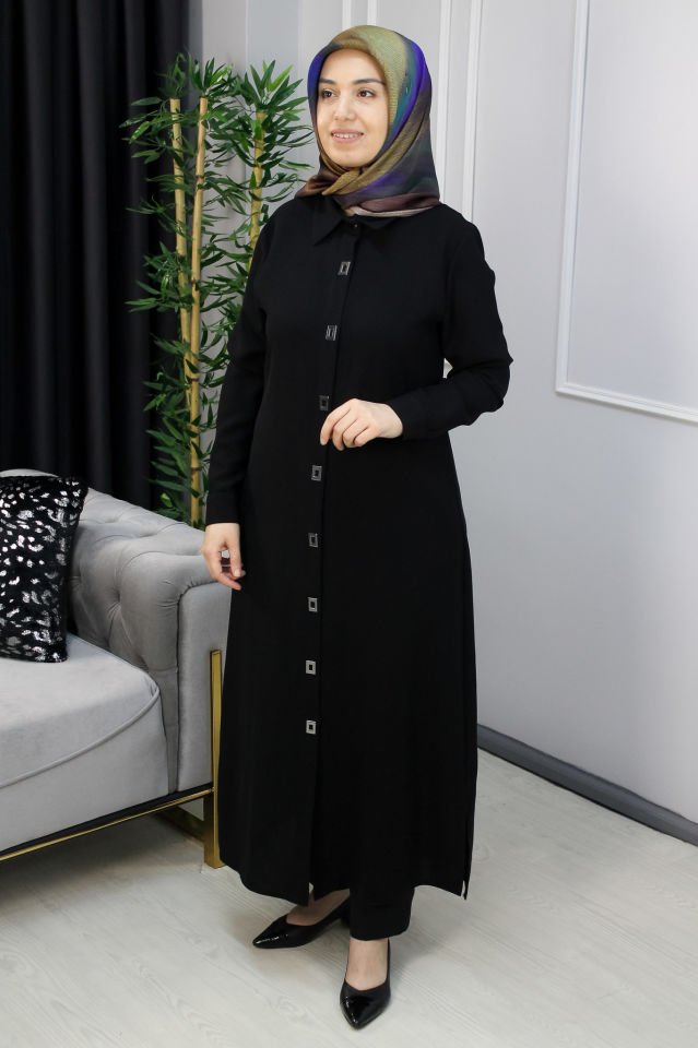 PERFECT Çıt Çıt Düğme Detaylı Tam Boy Tunik YEŞİL - 50