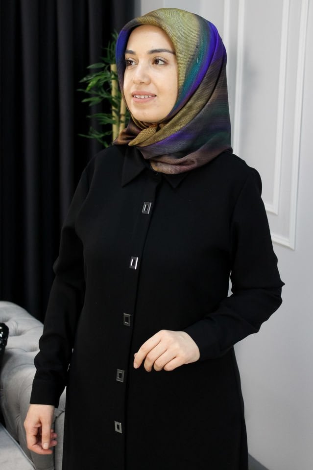 PERFECT Çıt Çıt Düğme Detaylı Tam Boy Tunik YEŞİL - 50