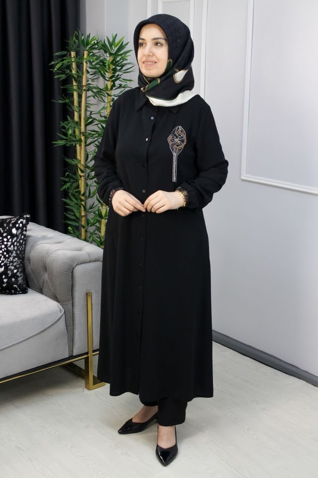 KADO Zincirli Tam Boy Tunik  SİYAH
