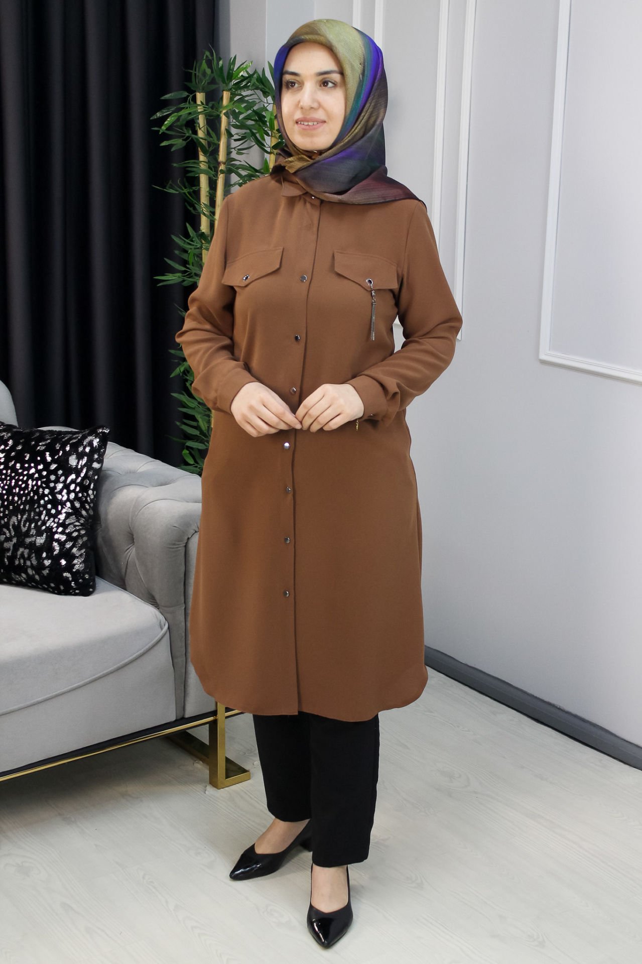 Perfect Kuş Gözü Detaylı Tunik 48 - MAVİ
