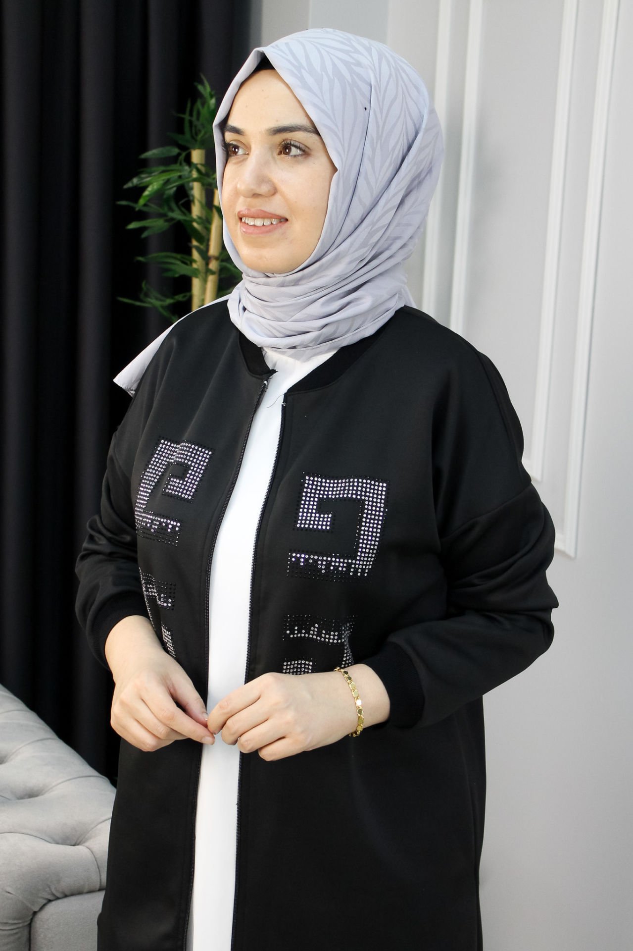 ECE TRİKO Fermuarlı Taşlı İkili Takım Siyah - 3 BEDEN