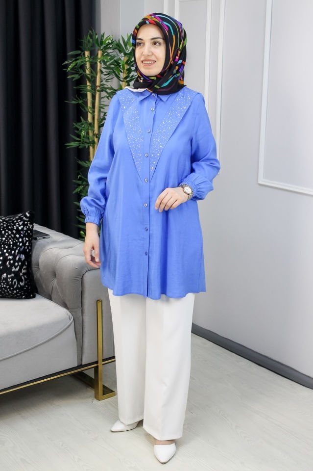 NOCHE Taşlı Tunik  BEJ - 4 BEDEN