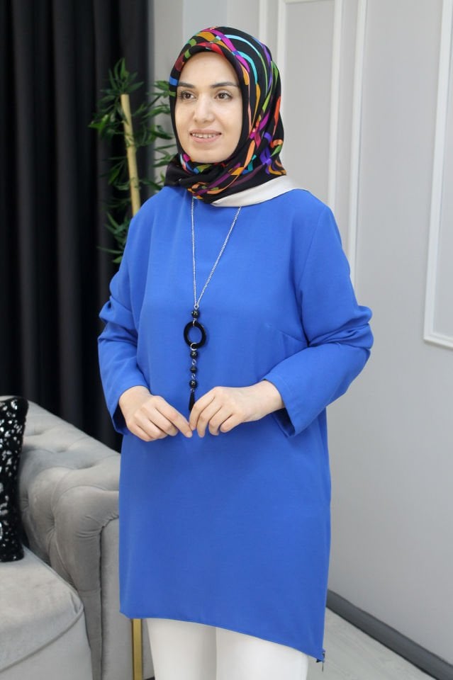 ÖZ KONAR Krep Kumaş Yanı Fermuarlı Tunik KIRMIZI - 48