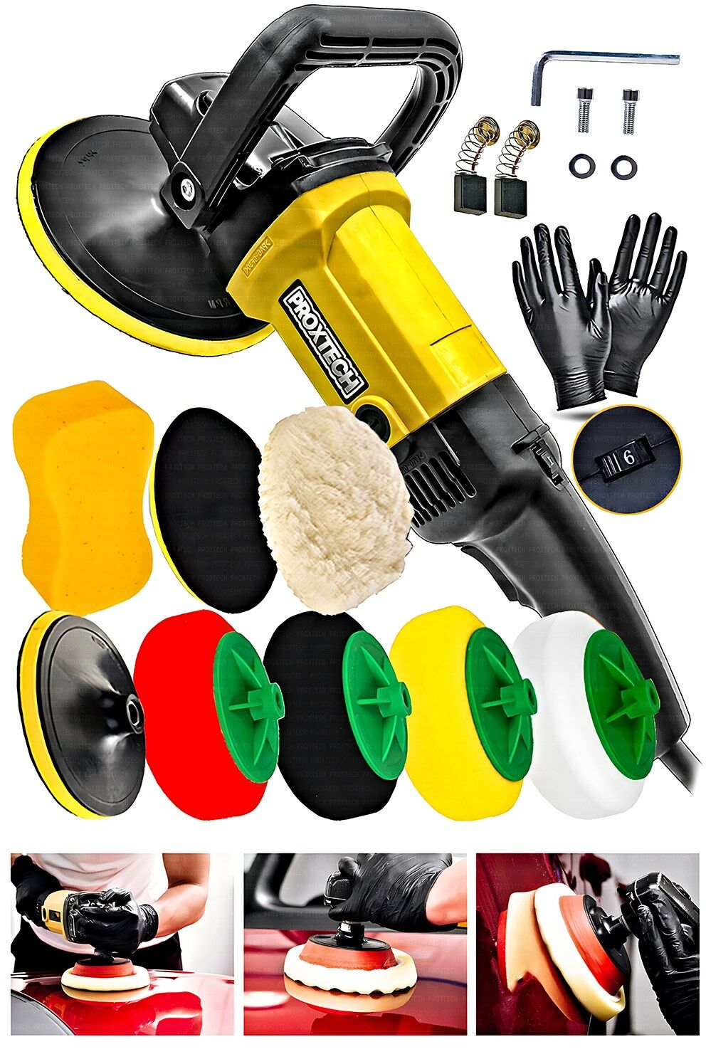 Premium 6 Kademeli Devirli  Sünger Setli Zımpara Pasta Cila  Büyük Polisaj Makinesi  Ful Set