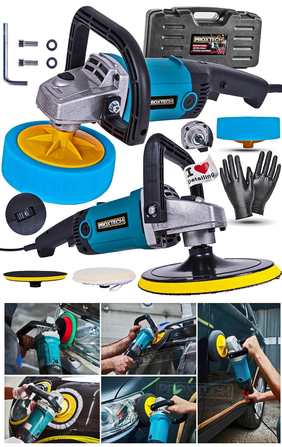 Yüksek Kalite 6 Kademeli Devirli  Sünger SetliZımpara Pasta Cila  Büyük Polisaj Makinesi  Ful Paket
