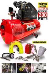 200 Litre 8 bar/ 3hp Bakır Sargı  Hızlı Dolum Çift Pistonlu  Yağlı Sesli Kompresör havalı Set