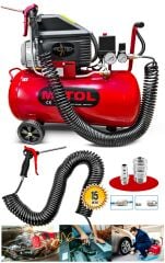 En Çok Tercih Edilen 2HP 50 Litre 8Bar Boya ,Lastik Hava Kompresörü 15Mt Spiral Hortum Stoper Kit