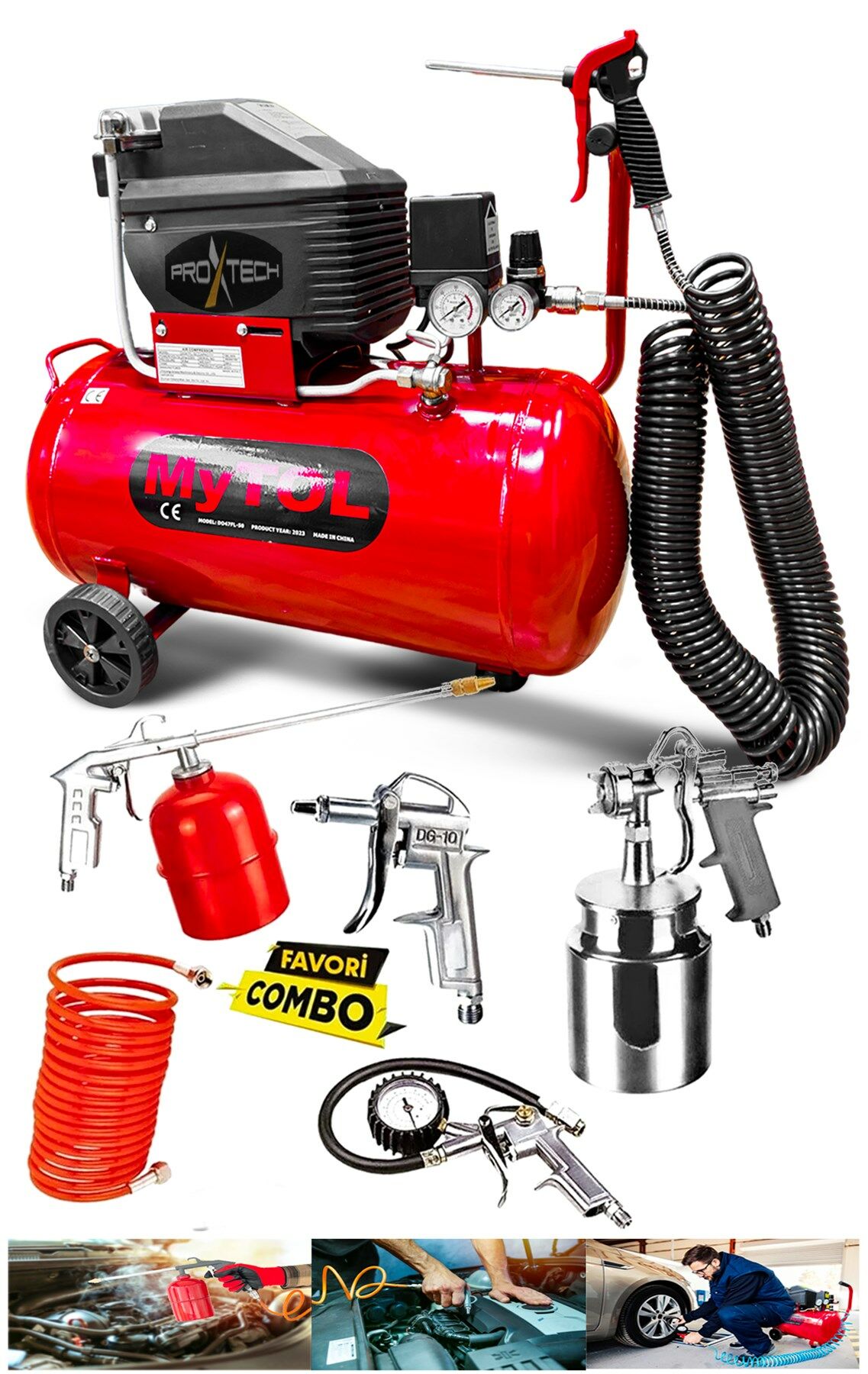 EnÇok Tercih edilen 2HP 50 Lt Full PaketHava Kompresörü Boya,Lastik,Mazot Temizleme 5PCS Havalı Kit