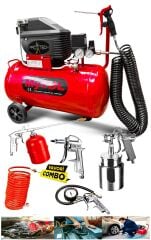 EnÇok Tercih edilen 2HP 50 Lt Full PaketHava Kompresörü Boya,Lastik,Mazot Temizleme 5PCS Havalı Kit