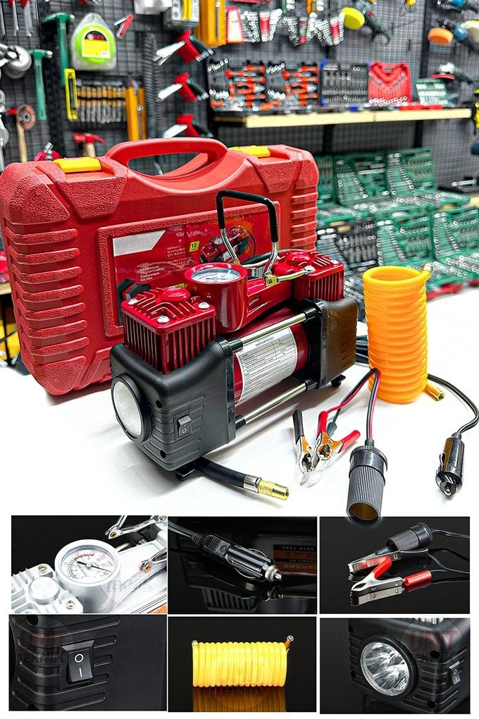 Oto Kamyon Lastik Şişirme 12V 150PSI Ağır Hizmet Çift Silindirli Çantalı Hava Kompresörü Kit Set