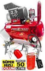 Süper Hızlı Dolum Roller 2.5HP Gerçek 50LT Bakır Sargı Motor Hava Kompresörü Havalı Combo Set