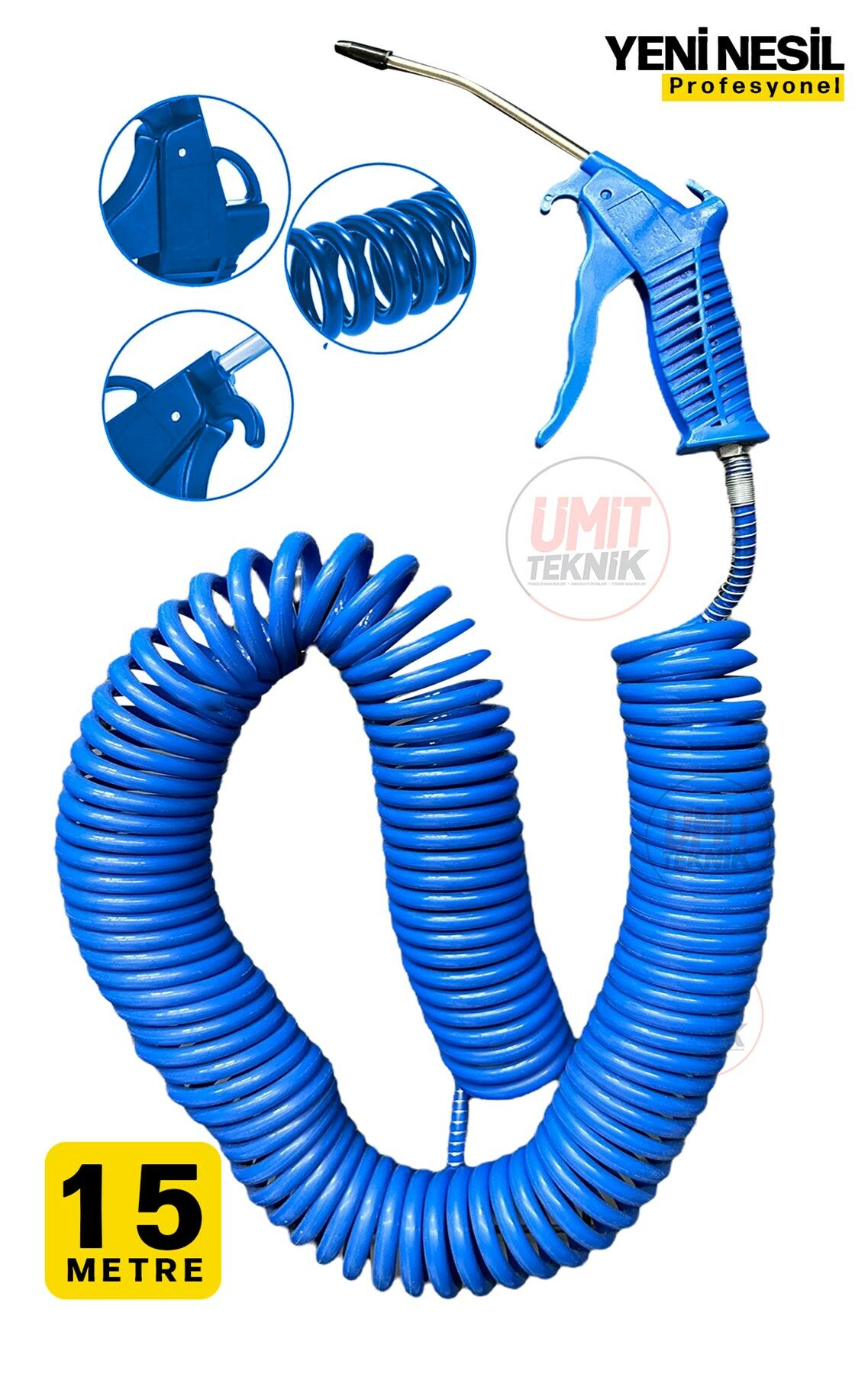 15 Metre Hava Tabancası Yeni Nesil  Spiral Hava Hortumu Kompresör Hava Tabancası Set-15 METRE