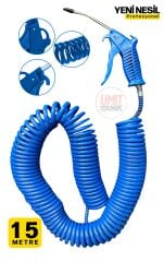 15 Metre Hava Tabancası Yeni Nesil  Spiral Hava Hortumu Kompresör Hava Tabancası Set-15 METRE