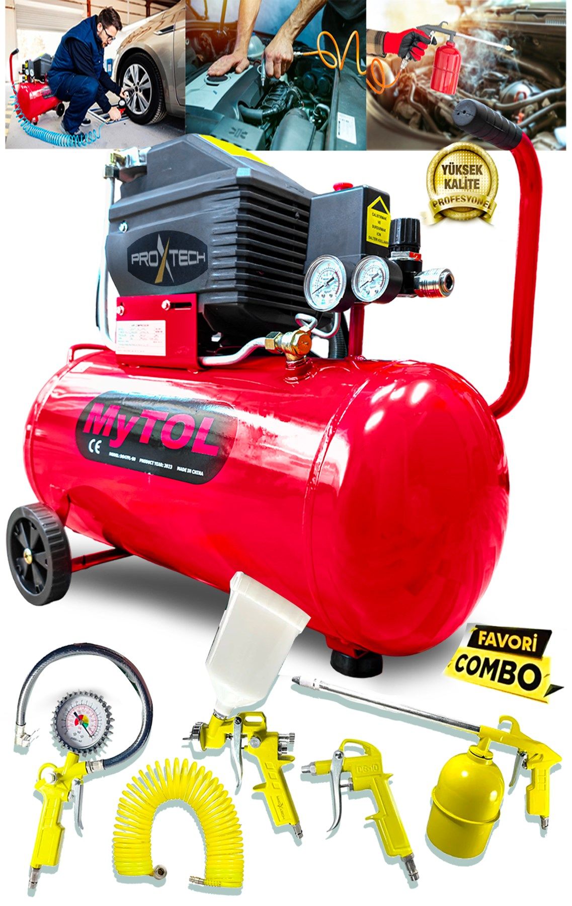 2HP 50 Lt Full Paket EnÇok Tercih edilen Hava Kompresörü Boya,Lastik,Mazot Temizleme 5PCS Havalı Kit