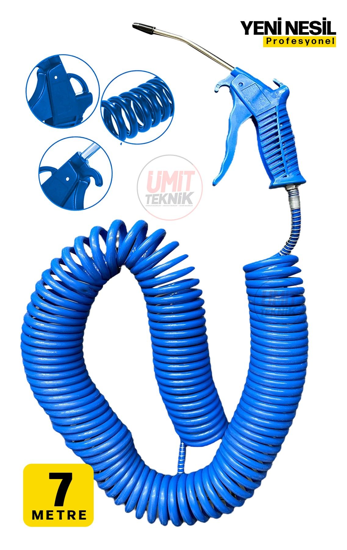7 Metre Hava Tabancası Yeni Nesil  Spiral Hava Hortumu Kompresör Hava Tabancası Set-7 METRE