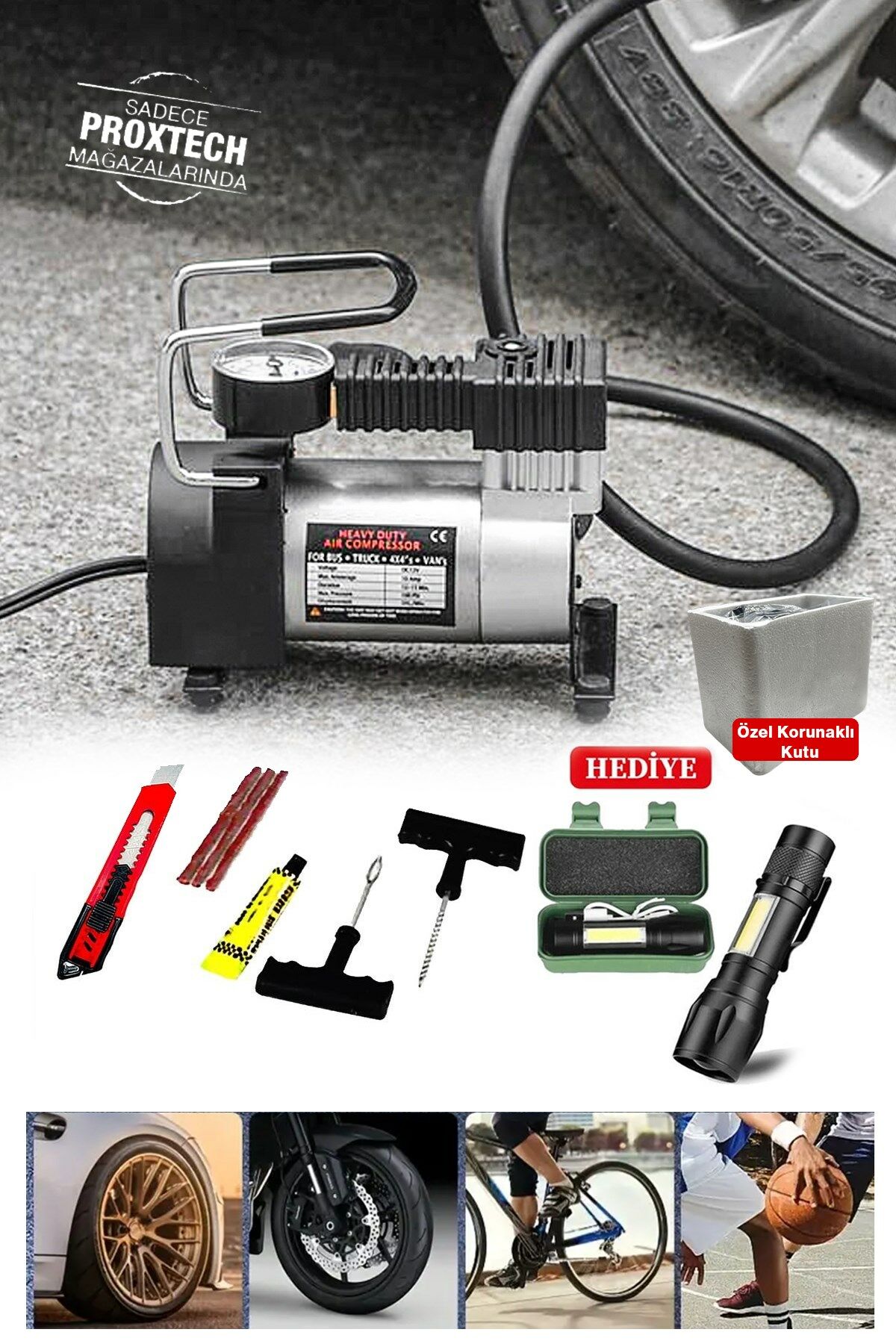 Araç Lastik Şişirme  12 V Araba Oto Araç Lastik Şişirme Pompası 160 Psi Metal Gövde Kompresör  Set