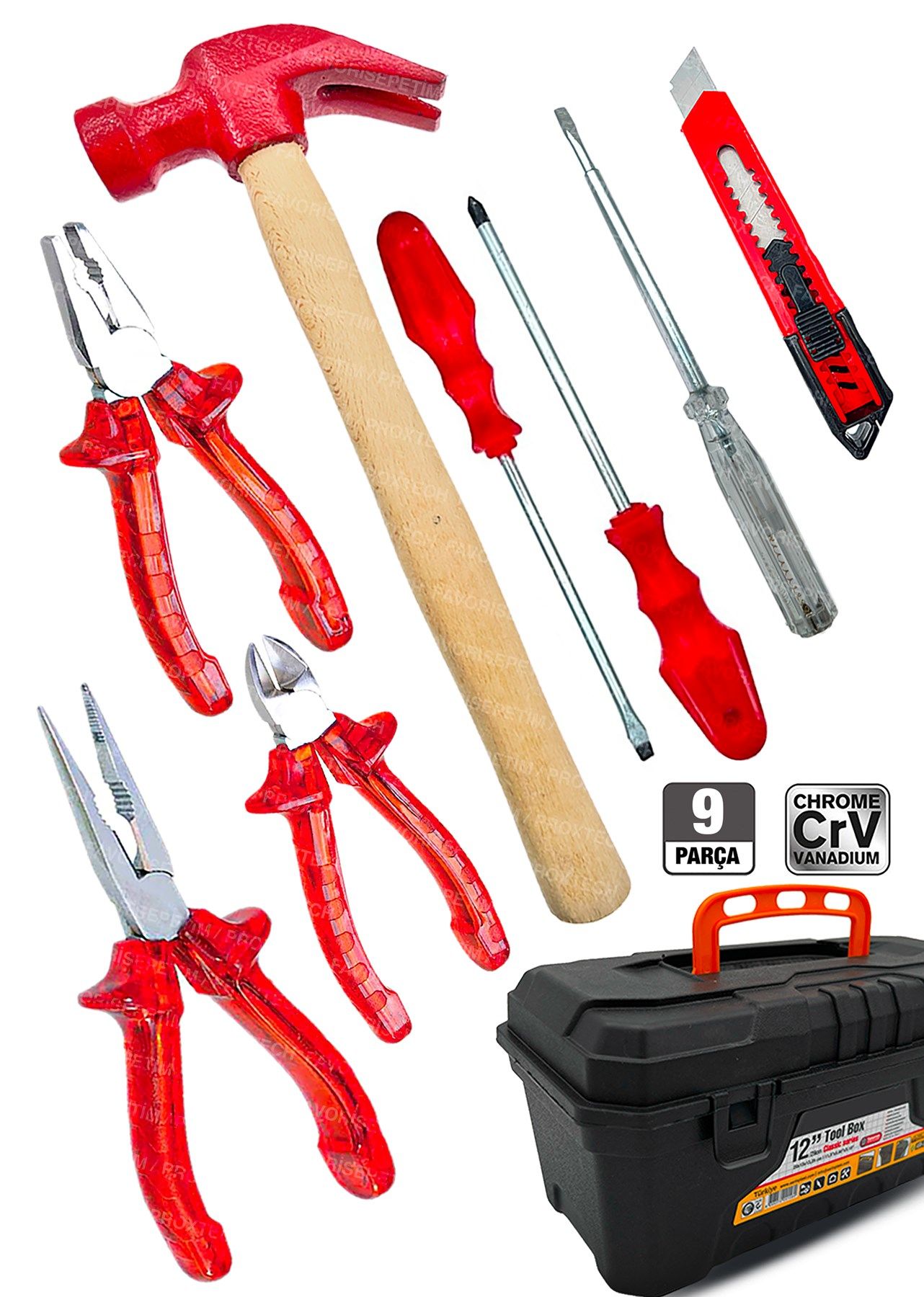 10 PCS Full Takım El Aleti Kiti Pense Kombin,3 Metre,Çekiç,Yıldız,Düz,Tamir Kiti