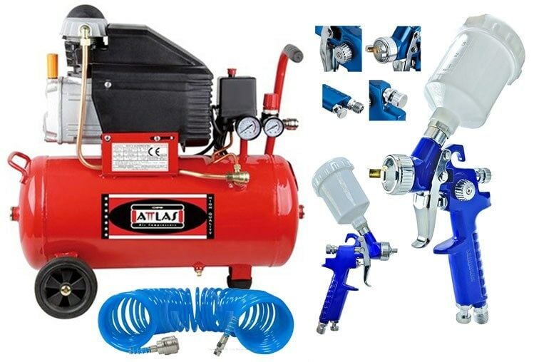 Attlas 50 Litre Hava Kompresörü ve Üstten Depolu Hava Boya Tabanca Seti Full Set