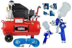 Attlas 50 Litre Hava Kompresörü ve Üstten Depolu Hava Boya Tabanca Seti Full Set