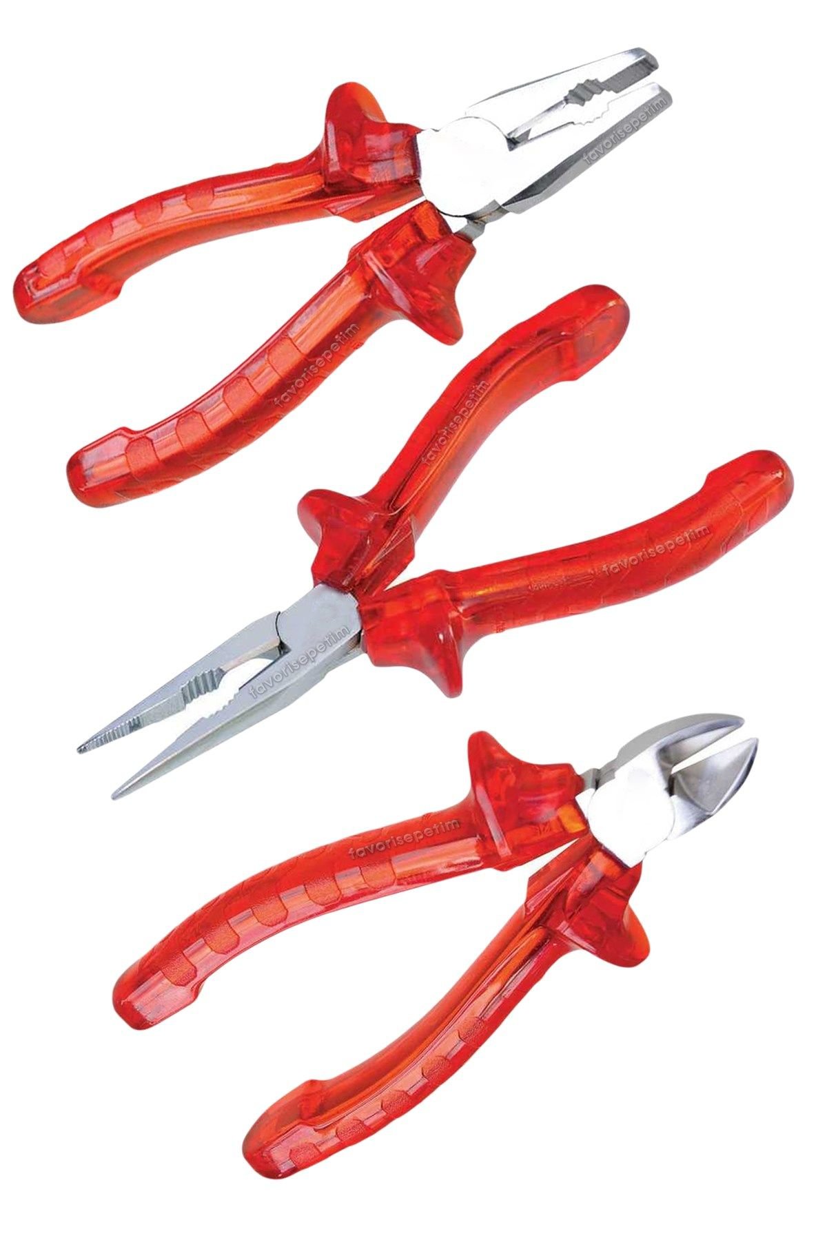 Yüksek Kalite Kırmızı Şeffaf Saplı No7 Pense Kargaburun Yankeski Profesyonel Set