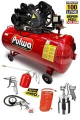 Gerçek100 Litre 8 Bar / 2hp  Yağlı Sesli Hızlı Dolum Çift Pistonlu Kompresör Havalı Set