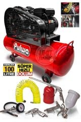 Gerçek100 Litre 8 Bar / 2hp  Yağlı Sesli Hızlı Dolum Çift Pistonlu Kompresör Havalı Set