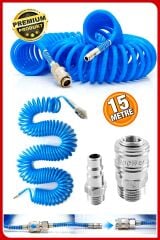 Havalı Yüksek Kalite Kompresör Spiral Hava Hortumu 8 Mm 15 Metre Hava Jakı Kompresör Recor Paket