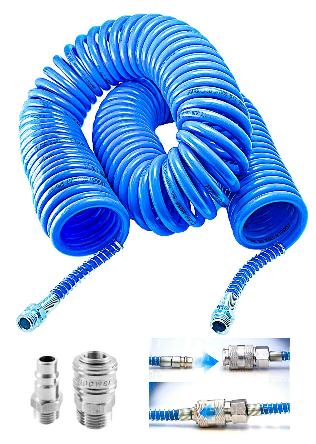 Profesyonel Yüksek Kalite Kompresör Spiral Hava Hortumu 8 mm 15 mt Hava Jakı Kompresör Recor Seti