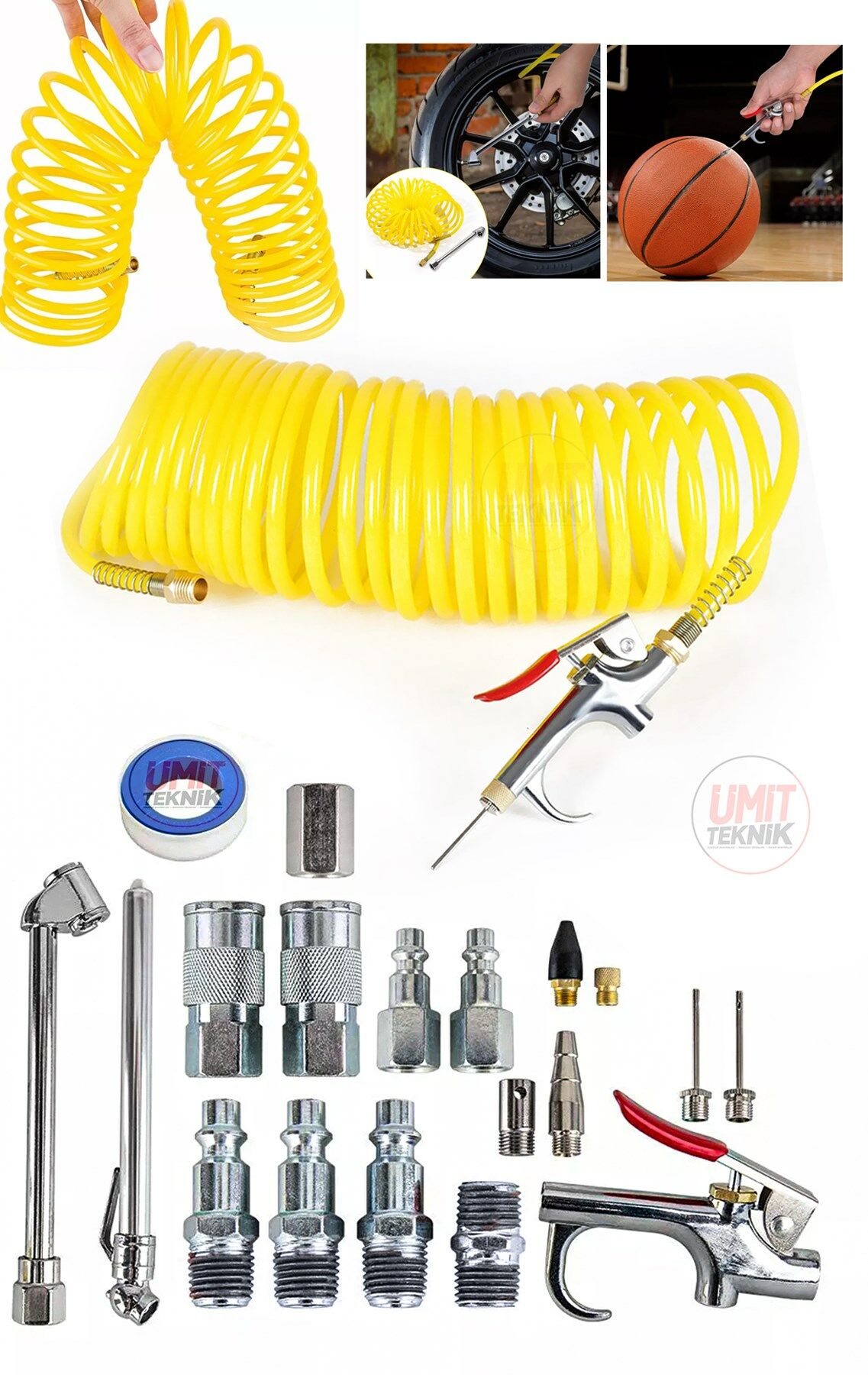 Profesyonel 20 Parça Hızlı Bağlantı Havalı Üfleme Tabancası Lastik Şişirme  Kompresör Kiti
