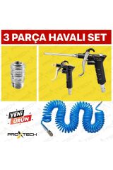 PROXTECH Kompresör Spiral Hava Hortumu 8 mm 15 mt Hava Jakı  Hava Tabancası Recor 3 PCS Seti