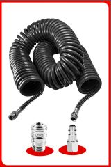 Yüksek Kalite Kompresör Spiral Hava Hortumu 8 mm 15 mt Hava Jakı  Hava Tabancası Recor Seti