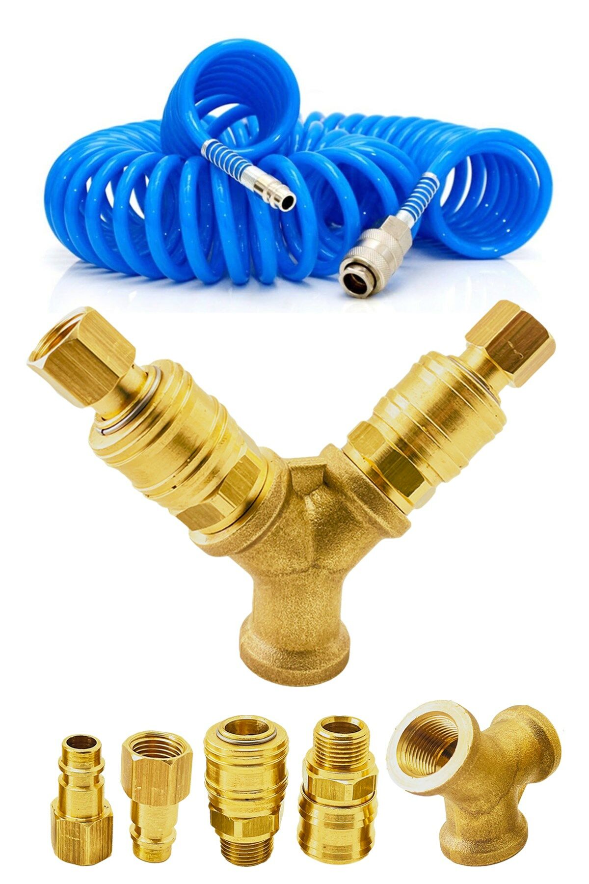 Yüksek Kalite Havalı Kompresörler için 2'li Dağıtıcı ve Hava Giriş Rekorları 3/8'' 15 Metre Hortum