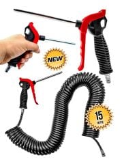 YENİ NESİL 15 Metre Yüksek Kalite Kompresör Spiral Hava Hortumu 8 mm 15 mt  Hava Tabancası Set