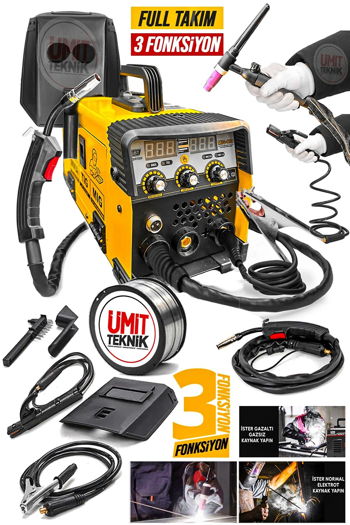 MIG Torçlu İnverter Kaynak IG 3Fonksiyonlu Profesyonel Gazsız Gazaltı Dijital Ekran Kaynak Teli Set