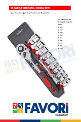 Premium 1/2 Profesyonel 12 Parça Krom Vanadyum Çelik Standlı Cırcır Set Kaliteli Lokma Takımı