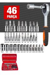 PRO 58 Parça Lokma Takımı Otomatik Cırcırlı 1/4'' 12 Parça Kombine Açık Ağız-yıldız Anahtar Takım