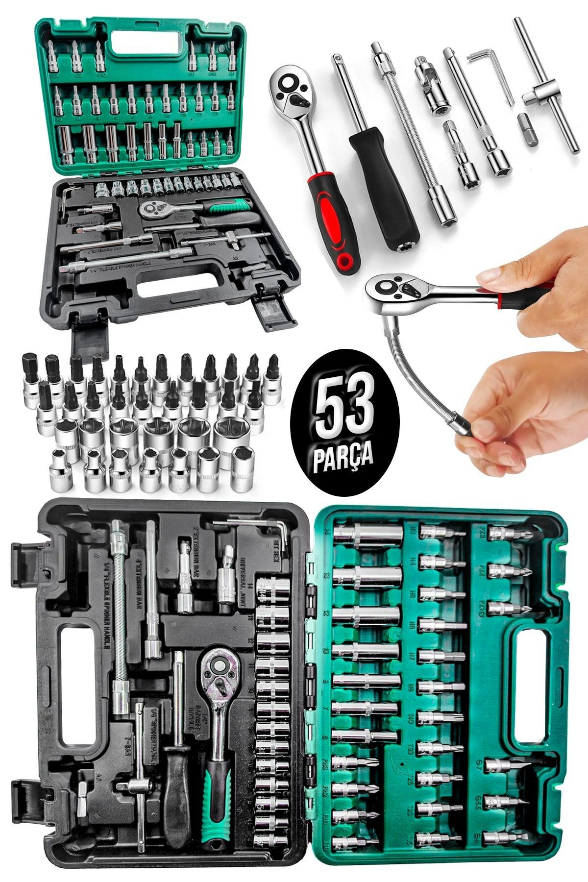 Premium Cr-v Max Germany 1/4 Cırcırlı 53 Parça Lokma Anahtar Takımı Bits Uç Combo Tam Set Usta Set