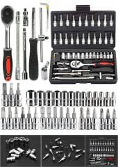 49 Parça Mini Lokma Takımı Otomatik Cırcırlı 1/4''  Pense Kargaburun Yankeski Kombinasyon Alet Seti