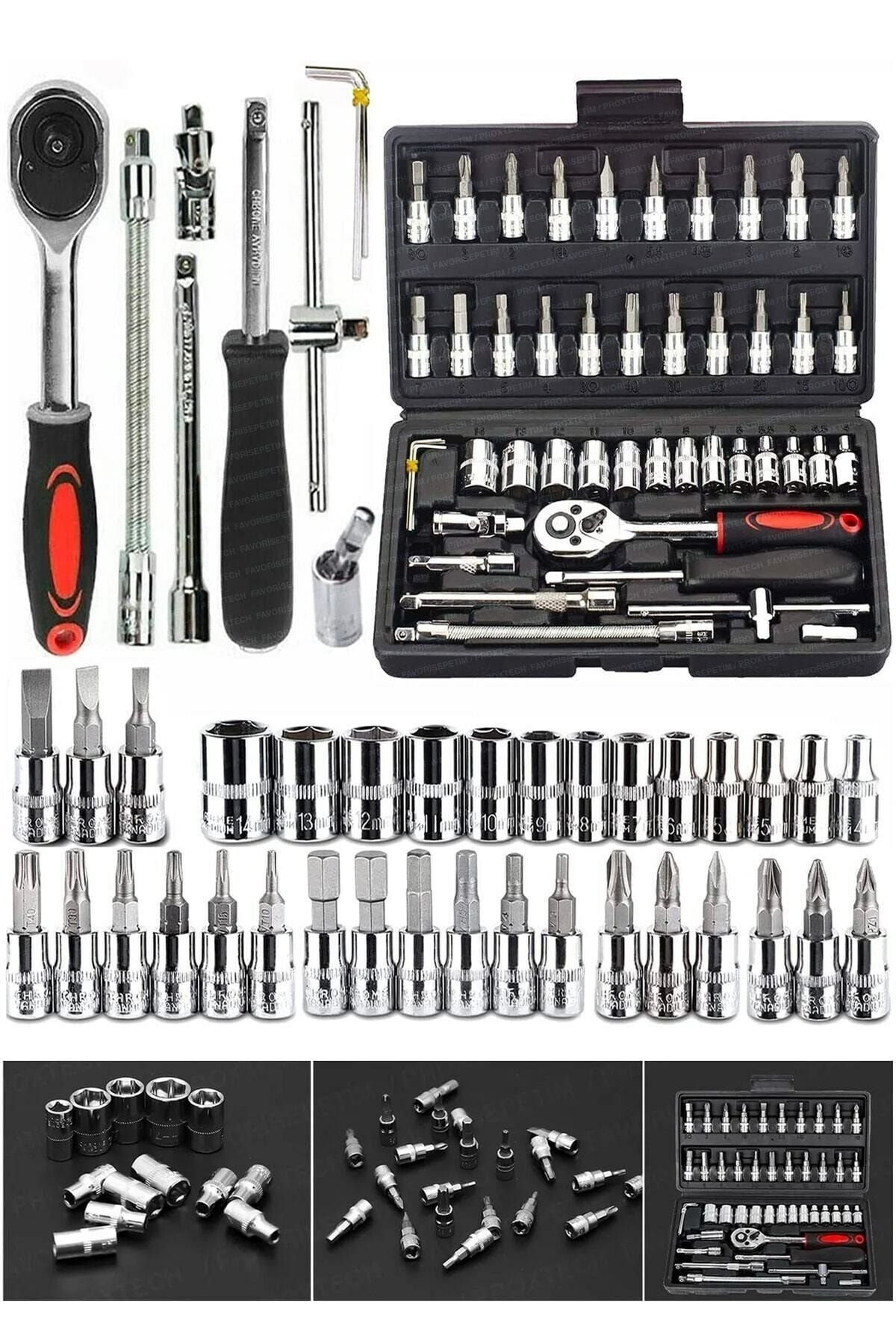 46 Parça Mini Lokma Takımı Otomatik Cırcırlı 1/4'' Wrench Set Yüksek Kalite Kombinasyon Alet Seti
