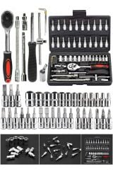 46 Parça Mini Lokma Takımı Otomatik Cırcırlı 1/4'' Wrench Set Yüksek Kalite Kombinasyon Alet Seti