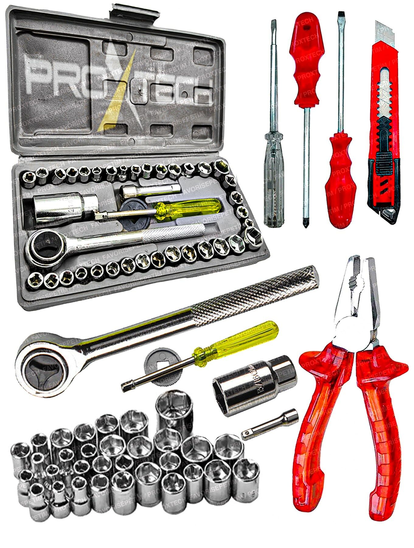 45 Parça Çok Fonksiyonlu Krom Çelik 40 Parça Cırcırlı Lokma Pense,Tornavida Kontrol Kalemi Ful set